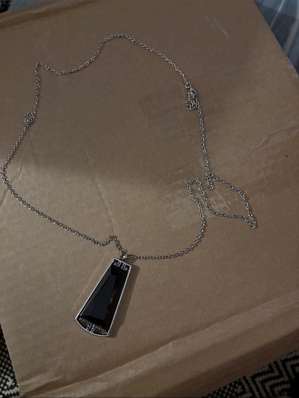 Onyx Silver Black Geometric Pendant Necklace